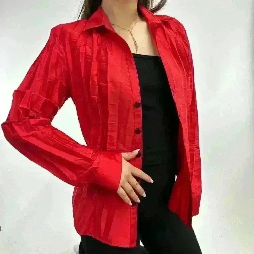 90s vintage style  supermodel Red Pleat blouse - Picture 4 of 8